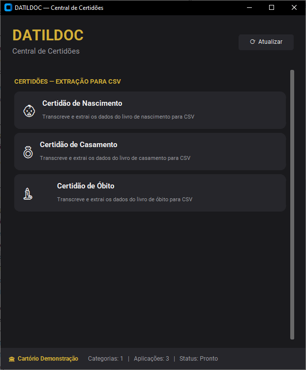 Central de certidões do Certant, instalada no computador do cartório